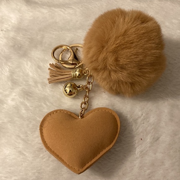 Rhinestone tan heart purse charm and keychain - Picture 2 of 2